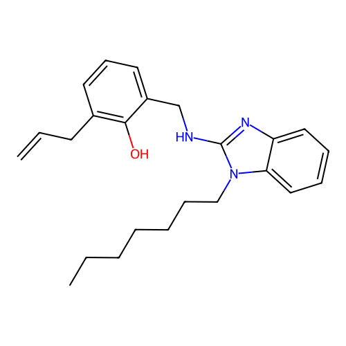 2-{[(1-heptyl-1H-benzimidazol-2-yl)amino]methyl}-6-(prop-2-en-1-yl)phenol structure