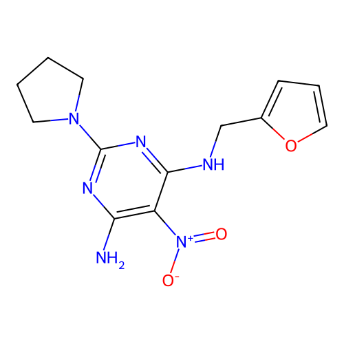 (6-Amino-5-nitro-2-pyrrolidinylpyrimidin-4-yl)(2-furylmethyl)amine structure