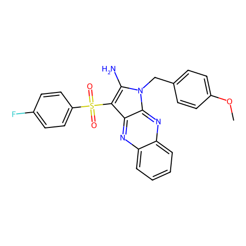 3-((4-fluorophenyl)sulfonyl)-1-(4-methoxybenzyl)-1H-pyrrolo[2,3-b]quinoxalin-2-amine structure