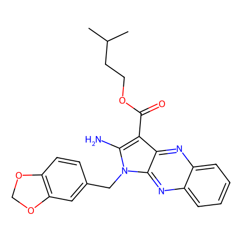 3-methylbutyl 2-amino-1-(1,3-benzodioxol-5-ylmethyl)-1H-pyrrolo[2,3-b]quinoxaline-3-carboxylate structure
