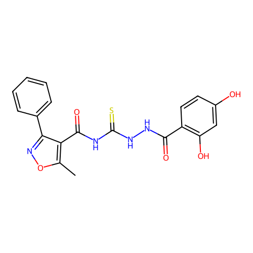 N-[[(2,4-dihydroxybenzoyl)amino]carbamothioyl]-5-methyl-3-phenyl-1,2-oxazole-4-carboxamide structure