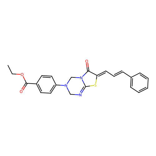 ethyl 4-((Z)-6-oxo-7-((E)-3-phenylallylidene)-6,7-dihydro-2H-thiazolo[3,2-a][1,3,5]triazin-3(4H)-yl)benzoate structure