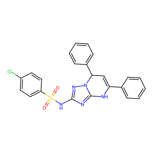 4-chloro-N-(2,4-diphenyl-1,5,7,9-tetrazabicyclo[4.3.0]nona-3,5,7-trien-8-yl)benzenesulfonamide structure