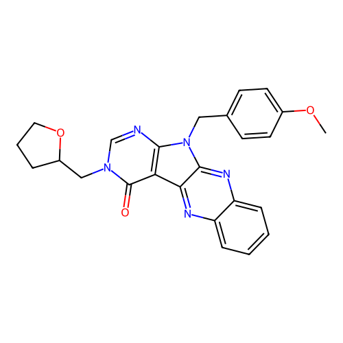 11-(4-methoxybenzyl)-3-((tetrahydrofuran-2-yl)methyl)-3H-pyrimido[5',4':4,5]pyrrolo[2,3-b]quinoxalin-4(11H)-one structure