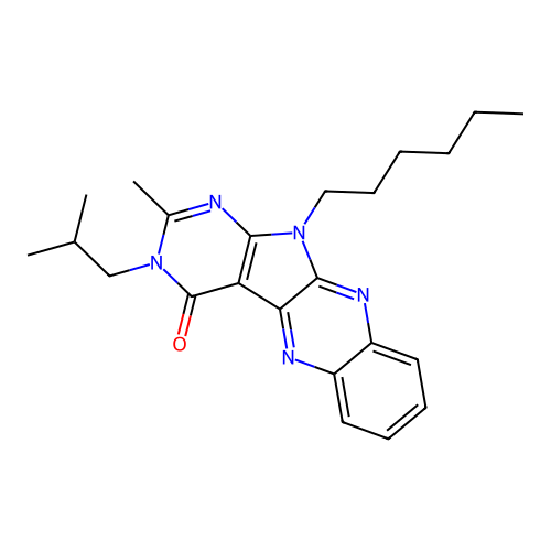 11-hexyl-3-isobutyl-2-methyl-3H-pyrimido[5',4':4,5]pyrrolo[2,3-b]quinoxalin-4(11H)-one structure