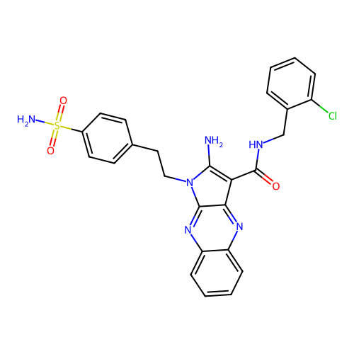 2-amino-N-(2-chlorobenzyl)-1-(4-sulfamoylphenethyl)-1H-pyrrolo[2,3-b]quinoxaline-3-carboxamide structure