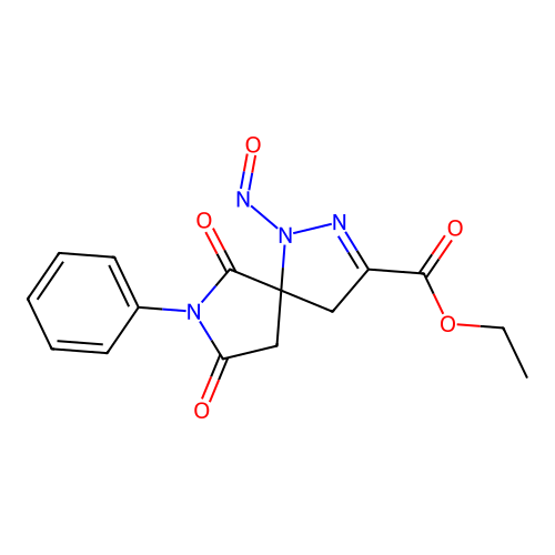 Ethyl 1-nitroso-6,8-dioxo-7-phenyl-1,2,7-triazaspiro[4.4]non-2-ene-3-carboxylate structure