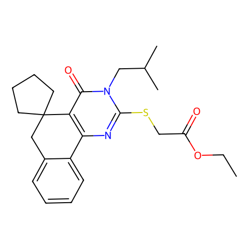 ethyl 2-((3-isobutyl-4-oxo-4,6-dihydro-3H-spiro[benzo[h]quinazoline-5,1'-cyclopentan]-2-yl)thio)acetate structure