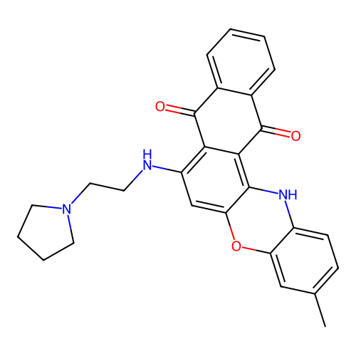 3-methyl-7-((2-(pyrrolidin-1-yl)ethyl)amino)-8H-naphtho[2,3-a]phenoxazine-8,13(14H)-dione structure