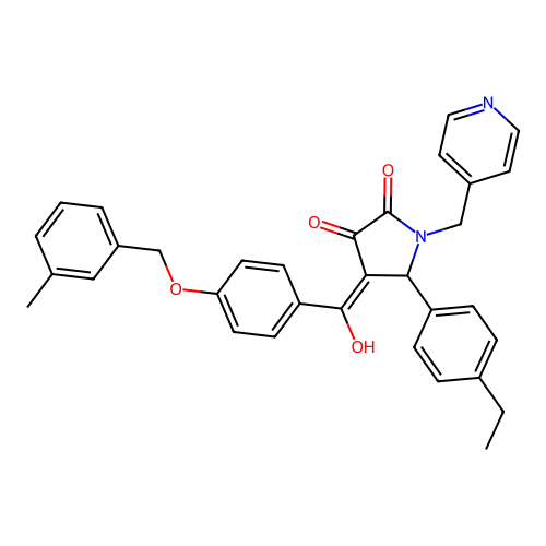 (4E)-5-(4-ethylphenyl)-4-[hydroxy-[4-[(3-methylphenyl)methoxy]phenyl]methylidene]-1-(pyridin-4-ylmethyl)pyrrolidine-2,3-dione structure