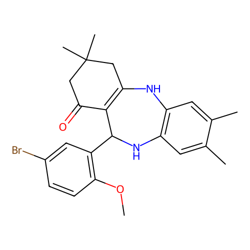 11-(5-bromo-2-methoxyphenyl)-3,3,7,8-tetramethyl-2,3,4,5,10,11-hexahydro-1H-dibenzo[b,e][1,4]diazepin-1-one structure