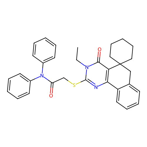 2-((3-ethyl-4-oxo-4,6-dihydro-3H-spiro[benzo[h]quinazoline-5,1'-cyclohexan]-2-yl)thio)-N,N-diphenylacetamide structure