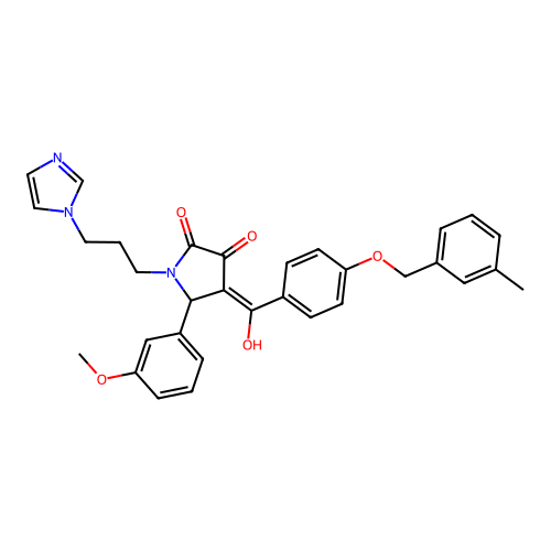 (4E)-4-(hydroxy{4-[(3-methylbenzyl)oxy]phenyl}methylidene)-1-[3-(1H-imidazol-1-yl)propyl]-5-(3-methoxyphenyl)pyrrolidine-2,3-dione structure