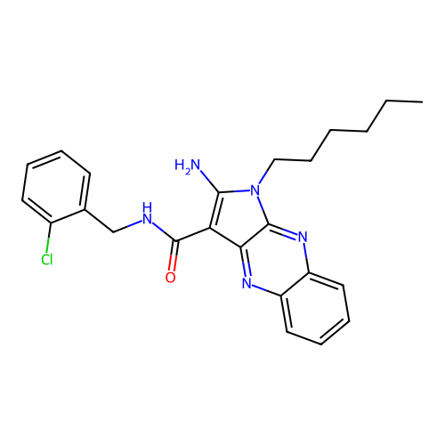 2-amino-N-(2-chlorobenzyl)-1-hexyl-1H-pyrrolo[2,3-b]quinoxaline-3-carboxamide structure