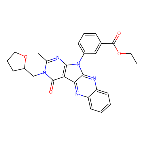 ethyl 3-(2-methyl-4-oxo-3-((tetrahydrofuran-2-yl)methyl)-3H-pyrimido[5',4':4,5]pyrrolo[2,3-b]quinoxalin-11(4H)-yl)benzoate structure