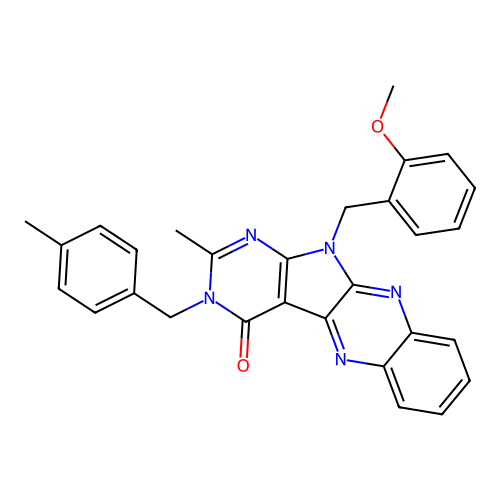 11-(2-methoxybenzyl)-2-methyl-3-(4-methylbenzyl)-3H-pyrimido[5',4':4,5]pyrrolo[2,3-b]quinoxalin-4(11H)-one structure