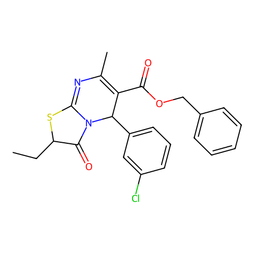 benzyl 5-(3-chlorophenyl)-2-ethyl-7-methyl-3-oxo-2,3-dihydro-5H-[1,3]thiazolo[3,2-a]pyrimidine-6-carboxylate structure