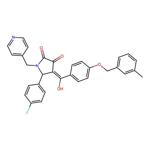 (4E)-5-(4-fluorophenyl)-4-(hydroxy{4-[(3-methylbenzyl)oxy]phenyl}methylidene)-1-(pyridin-4-ylmethyl)pyrrolidine-2,3-dione structure
