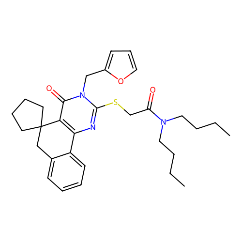 N,N-dibutyl-2-((3-(furan-2-ylmethyl)-4-oxo-4,6-dihydro-3H-spiro[benzo[h]quinazoline-5,1'-cyclopentan]-2-yl)thio)acetamide structure