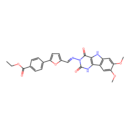 (E)-ethyl 4-(5-(((7,8-dimethoxy-2,4-dioxo-1H-pyrimido[5,4-b]indol-3(2H,4H,5H)-yl)imino)methyl)furan-2-yl)benzoate structure