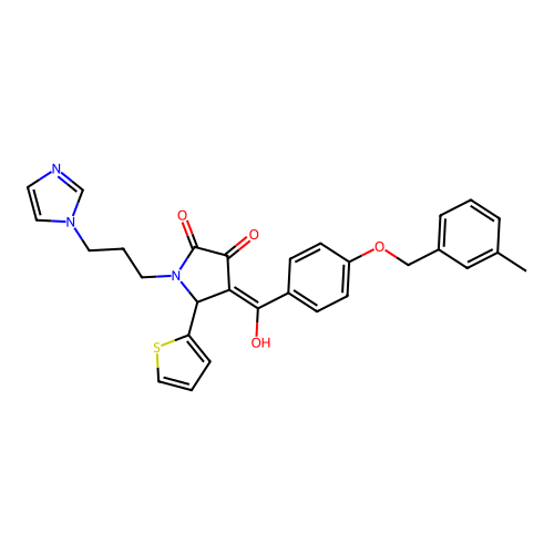 (4E)-4-(hydroxy{4-[(3-methylbenzyl)oxy]phenyl}methylidene)-1-[3-(1H-imidazol-1-yl)propyl]-5-(thiophen-2-yl)pyrrolidine-2,3-dione structure