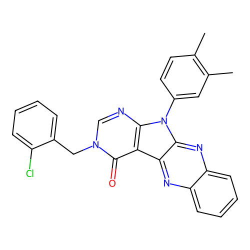 3-(2-chlorobenzyl)-11-(3,4-dimethylphenyl)-3H-pyrimido[5',4':4,5]pyrrolo[2,3-b]quinoxalin-4(11H)-one structure