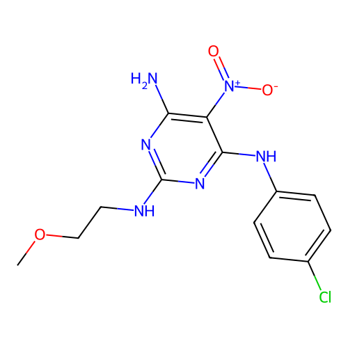 {6-Amino-2-[(2-methoxyethyl)amino]-5-nitropyrimidin-4-yl}(4-chlorophenyl)amine structure