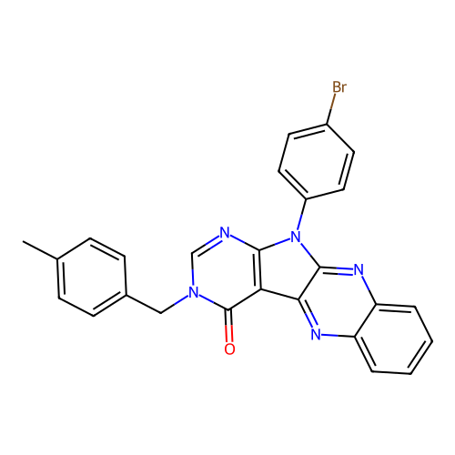 11-(4-bromophenyl)-3-(4-methylbenzyl)-3,11-dihydro-4H-pyrimido[5',4':4,5]pyrrolo[2,3-b]quinoxalin-4-one structure