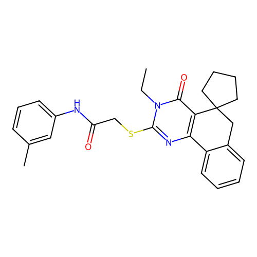 2-((3-ethyl-4-oxo-4,6-dihydro-3H-spiro[benzo[h]quinazoline-5,1'-cyclopentan]-2-yl)thio)-N-(m-tolyl)acetamide structure