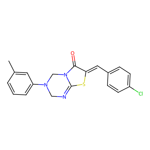 (7Z)-7-(4-chlorobenzylidene)-3-(3-methylphenyl)-3,4-dihydro-2H-[1,3]thiazolo[3,2-a][1,3,5]triazin-6(7H)-one structure