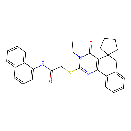 2-((3-ethyl-4-oxo-4,6-dihydro-3H-spiro[benzo[h]quinazoline-5,1'-cyclopentan]-2-yl)thio)-N-(naphthalen-1-yl)acetamide structure