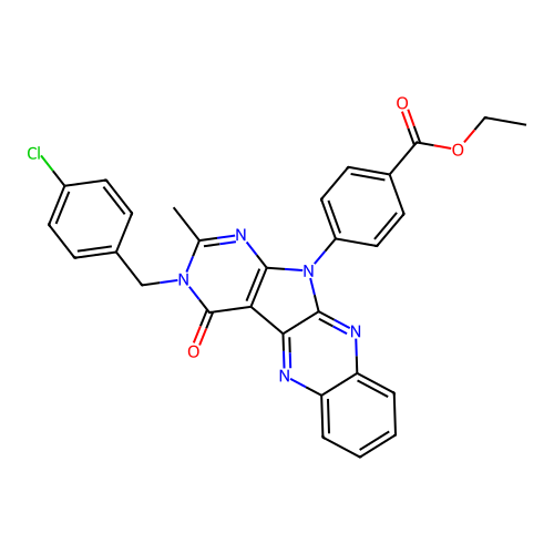 ethyl 4-(3-(4-chlorobenzyl)-2-methyl-4-oxo-3H-pyrimido[5',4':4,5]pyrrolo[2,3-b]quinoxalin-11(4H)-yl)benzoate structure