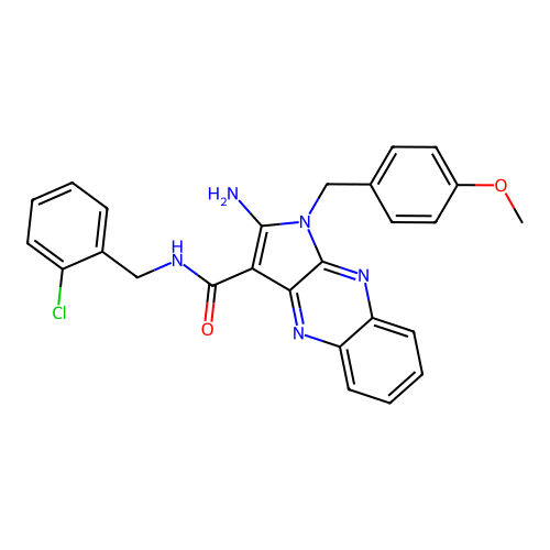 2-amino-N-(2-chlorobenzyl)-1-(4-methoxybenzyl)-1H-pyrrolo[2,3-b]quinoxaline-3-carboxamide structure