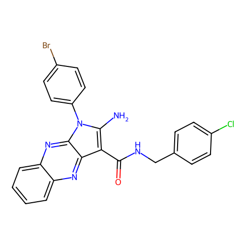 2-amino-1-(4-bromophenyl)-N-(4-chlorobenzyl)-1H-pyrrolo[2,3-b]quinoxaline-3-carboxamide structure