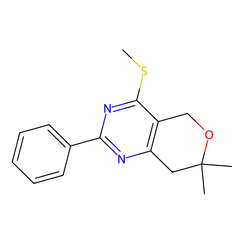 7,7-dimethyl-4-(methylsulfanyl)-2-phenyl-7,8-dihydro-5H-pyrano[4,3-d]pyrimidine structure
