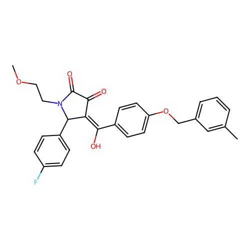 (4E)-5-(4-fluorophenyl)-4-(hydroxy{4-[(3-methylbenzyl)oxy]phenyl}methylidene)-1-(2-methoxyethyl)pyrrolidine-2,3-dione structure