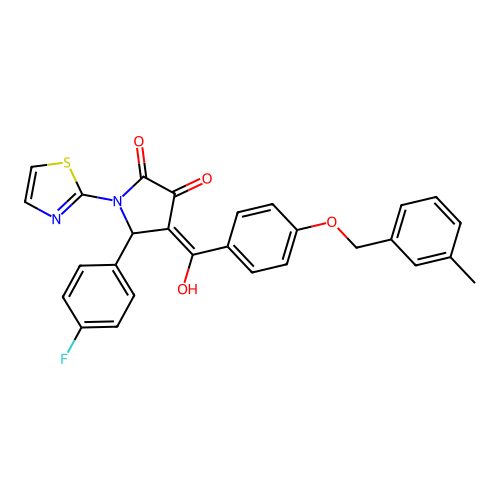 (4E)-5-(4-fluorophenyl)-4-(hydroxy{4-[(3-methylbenzyl)oxy]phenyl}methylidene)-1-(1,3-thiazol-2-yl)pyrrolidine-2,3-dione structure