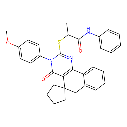 2-((3-(4-methoxyphenyl)-4-oxo-4,6-dihydro-3H-spiro[benzo[h]quinazoline-5,1'-cyclopentan]-2-yl)thio)-N-phenylpropanamide structure