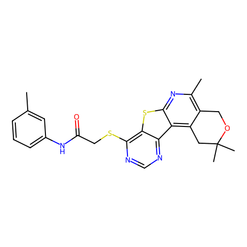 N-(3-methylphenyl)-2-[(2,2,5-trimethyl-1,4-dihydro-2H-pyrano[4'',3'':4',5']pyrido[3',2':4,5]thieno[3,2-d]pyrimidin-8-yl)sulfanyl]acetamide structure