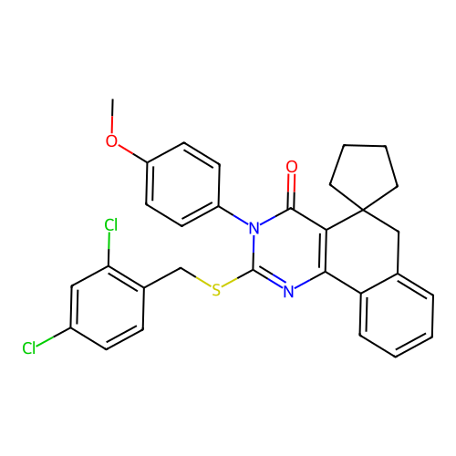 2-((2,4-dichlorobenzyl)thio)-3-(4-methoxyphenyl)-3H-spiro[benzo[h]quinazoline-5,1'-cyclopentan]-4(6H)-one structure