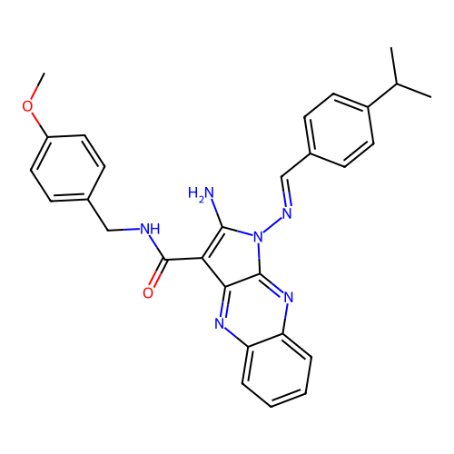 2-amino-N-(4-methoxybenzyl)-1-({(E)-[4-(propan-2-yl)phenyl]methylidene}amino)-1H-pyrrolo[2,3-b]quinoxaline-3-carboxamide structure
