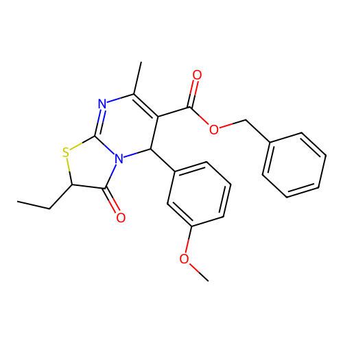 benzyl 2-ethyl-5-(3-methoxyphenyl)-7-methyl-3-oxo-2,3-dihydro-5H-[1,3]thiazolo[3,2-a]pyrimidine-6-carboxylate structure