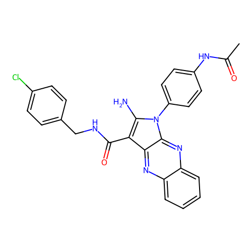 1-(4-acetamidophenyl)-2-amino-N-(4-chlorobenzyl)-1H-pyrrolo[2,3-b]quinoxaline-3-carboxamide structure