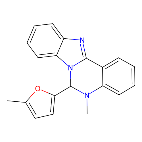 5-Methyl-6-(5-methylfuran-2-yl)-5,6-dihydrobenzimidazo[1,2-c]quinazoline structure