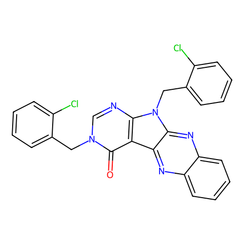 3,11-bis(2-chlorobenzyl)-3H-pyrimido[5',4':4,5]pyrrolo[2,3-b]quinoxalin-4(11H)-one structure