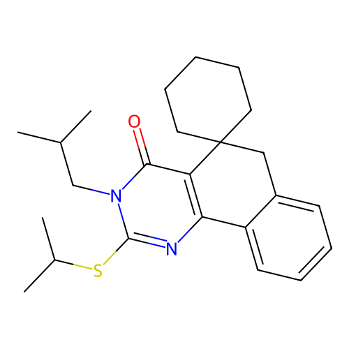 3-isobutyl-2-(isopropylthio)-3H-spiro[benzo[h]quinazoline-5,1'-cyclohexan]-4(6H)-one structure