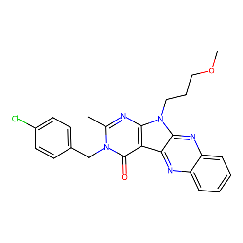 3-(4-chlorobenzyl)-11-(3-methoxypropyl)-2-methyl-3,11-dihydro-4H-pyrimido[5',4':4,5]pyrrolo[2,3-b]quinoxalin-4-one structure