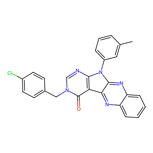 3-(4-chlorobenzyl)-11-(3-methylphenyl)-3,11-dihydro-4H-pyrimido[5',4':4,5]pyrrolo[2,3-b]quinoxalin-4-one structure