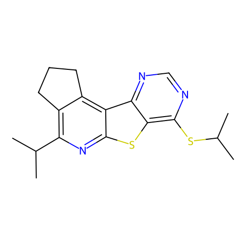 4-(propan-2-yl)-7-(propan-2-ylsulfanyl)-2,3-dihydro-1H-cyclopenta[4',5']pyrido[3',2':4,5]thieno[3,2-d]pyrimidine structure
