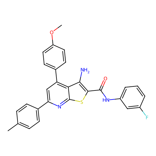 3-amino-N-(3-fluorophenyl)-4-(4-methoxyphenyl)-6-(4-methylphenyl)thieno[2,3-b]pyridine-2-carboxamide structure